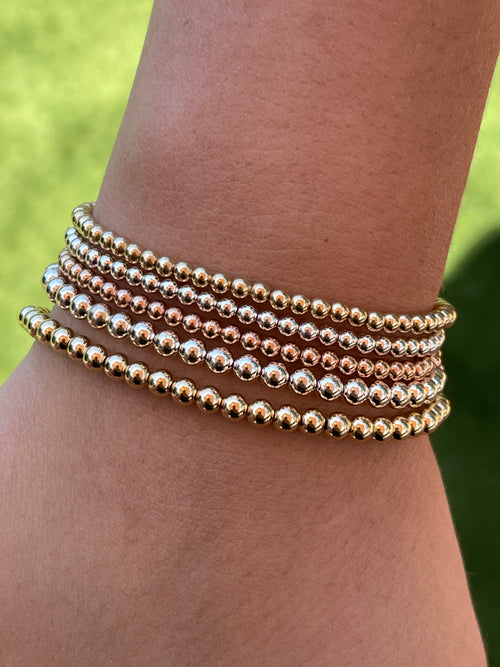 3MM - 14K Gold Filled Beaded Stretch Bracelets